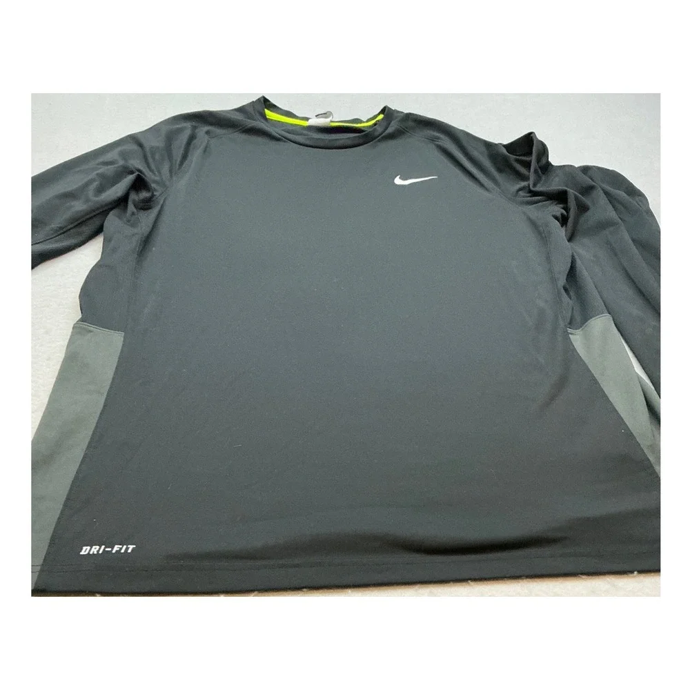Nike Dri-FIT‎ Long Sleeve Shirt Black Grey Performance Training XXL 677538-010